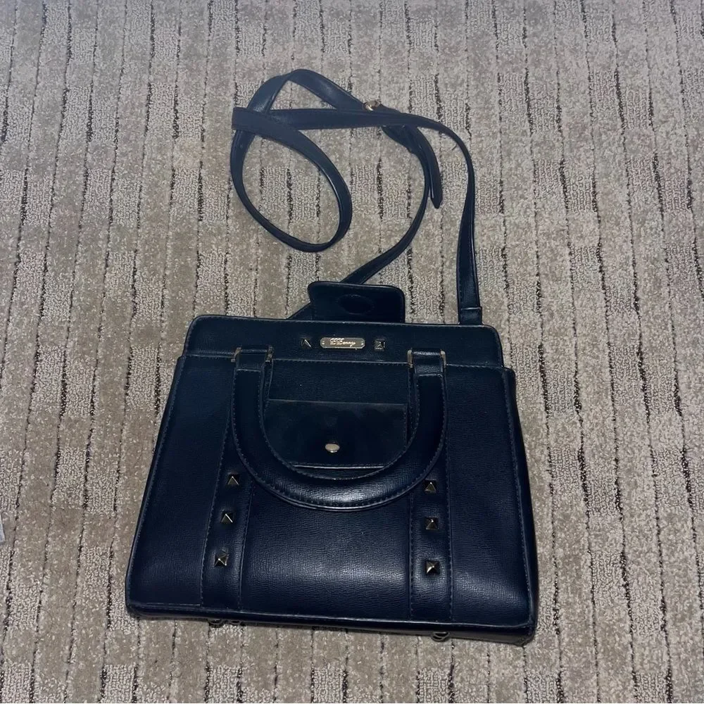 Structured black Leather Satchel Handbag - BBerry